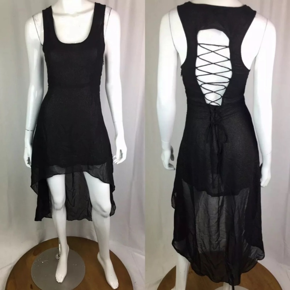 Millau Chiffon Lace Up Tank High Low Dress